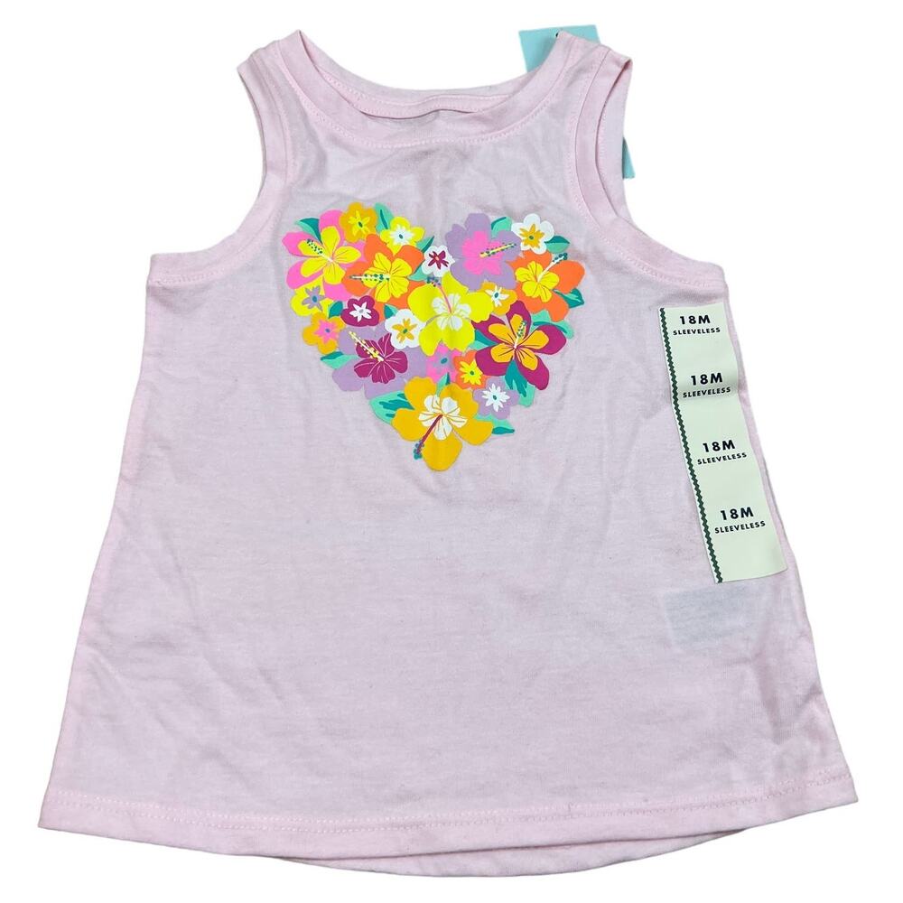 Cat & Jack Toddler Girls' Pink Floral Heart Graphic Tank Top - Size 18M - NWT